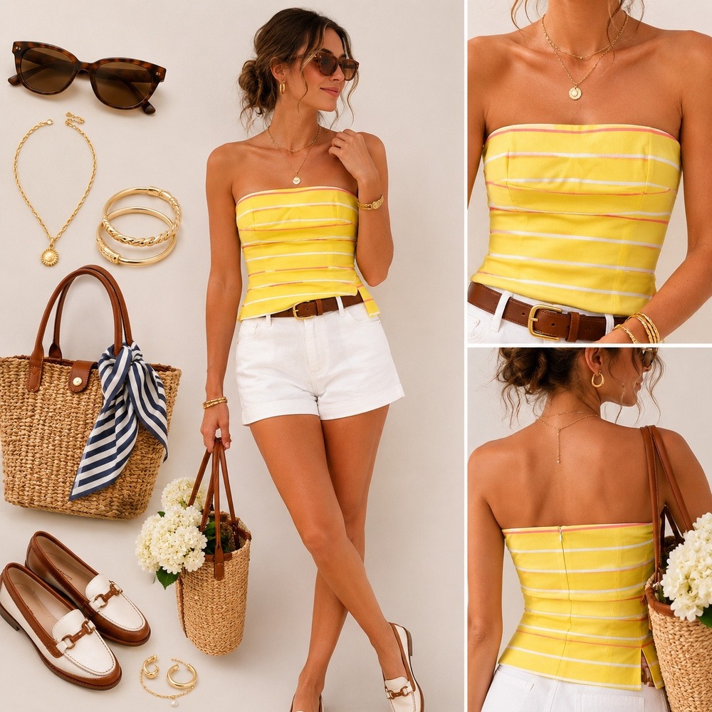 J.Crew Womens Yellow Pink Striped 100% Silk Strapless Top Size 10 NWT Preppy